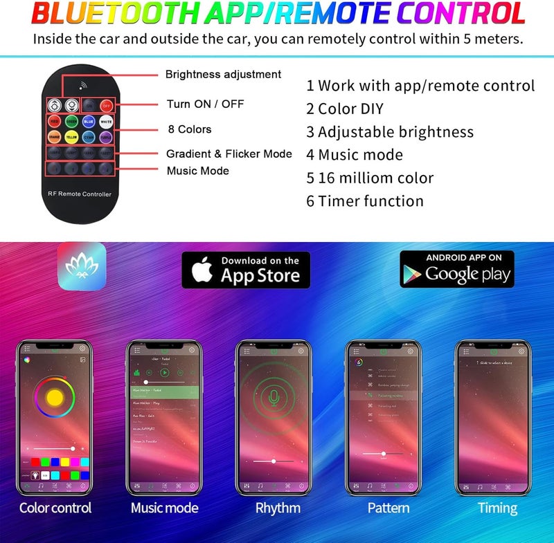 WEBUPAR Car LED Lights Interior Light, 10 in 1 Car Ambient Lighting Kits with 315in Fiber Optic, APP Control, Car Accessories Multicolor RGB Neon Car LED Strip Lights with Music Sync Mode and DIY Mode - Image 4